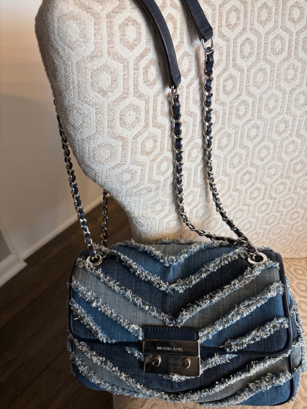 Michael Kors Denim Chevron Crossbody Bag in Blue